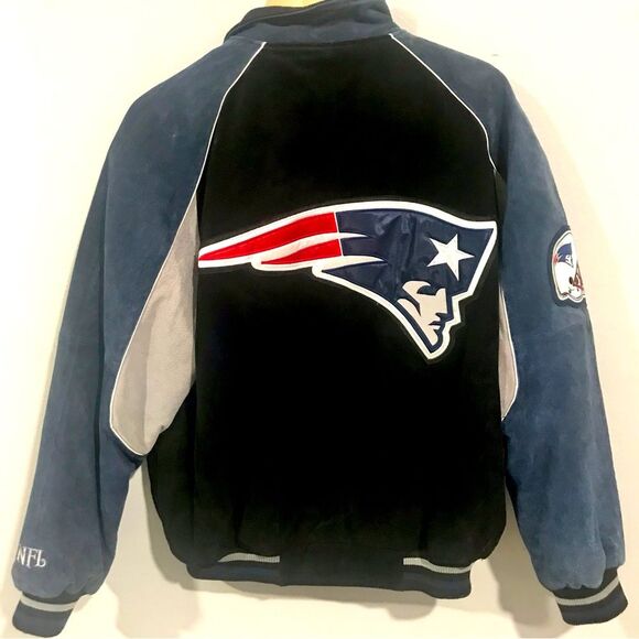 EUC New England Patriots 100% Leather Varsity Jacket Size L
